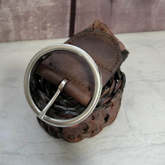 2" Genuine Leather Belt Women's Braided Brown Silver Buckle Classic Boho Peasant - Picture 2 of 11
